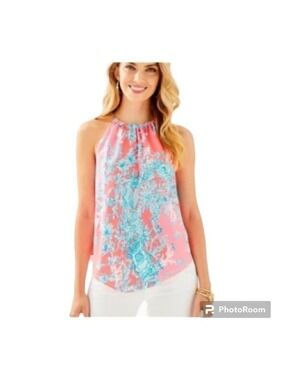 Lilly Pulitzer Shelly Bay Halter Top Coral Spritz XXS